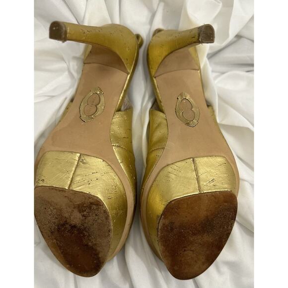 ELIE TAHARI SONIA Gold Cork Designer Platform Slingback Prom US10 EUR 41 - Picture 4 of 5